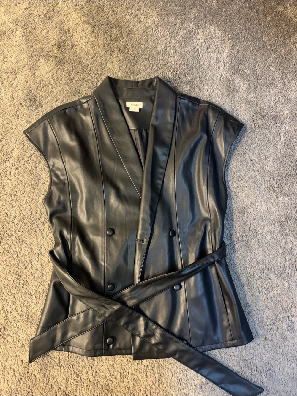 Jason Wu Black Faux Leather Sleeveless Belted Vest